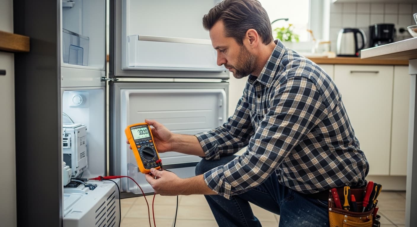 Appliance repair contractor at work