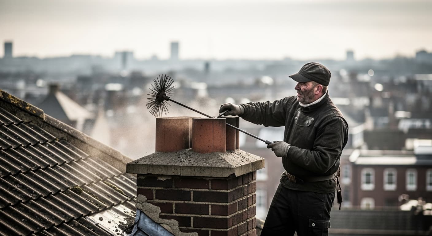 Chimney sweep contractor at work