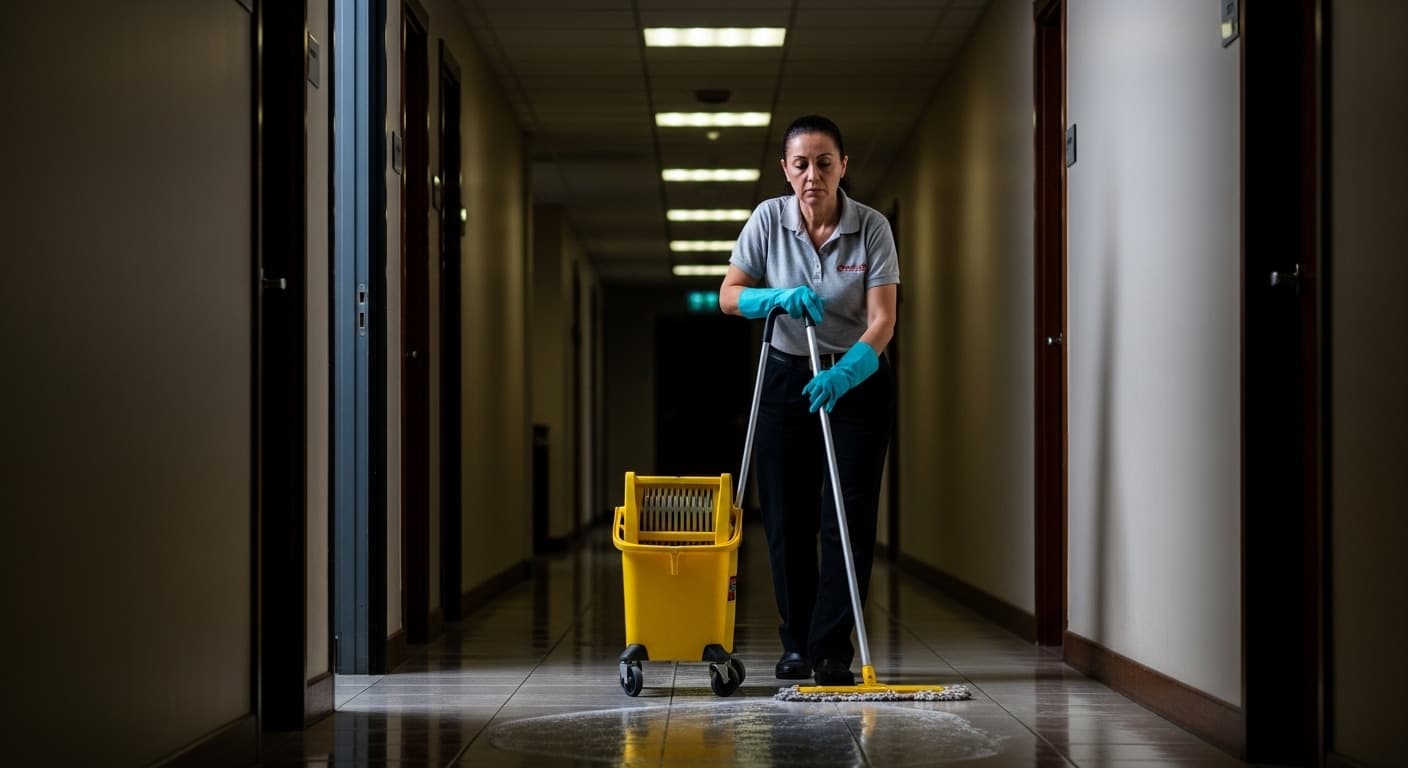 Commercial cleaning contractor at work