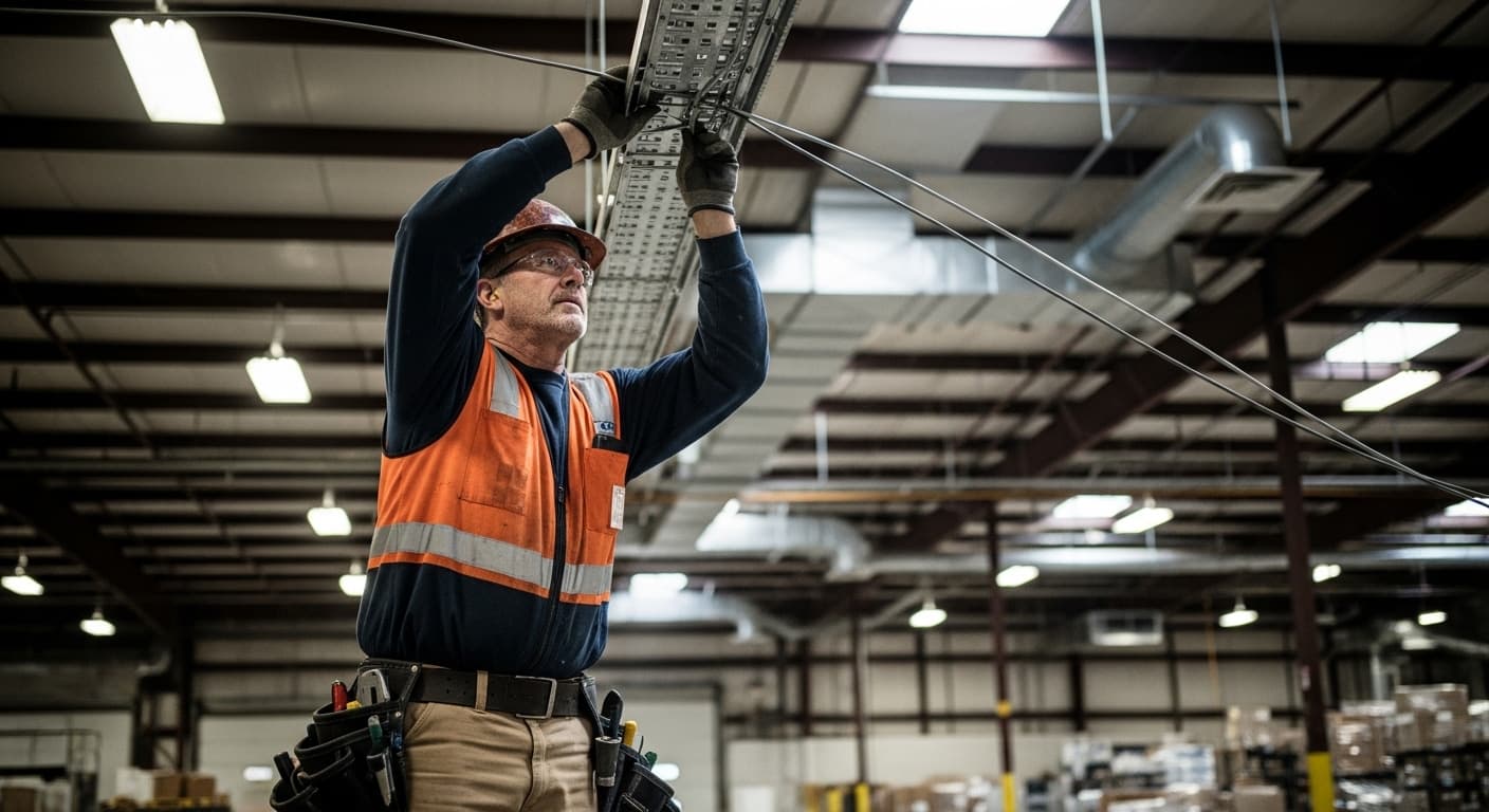 Commercial electric contractor at work