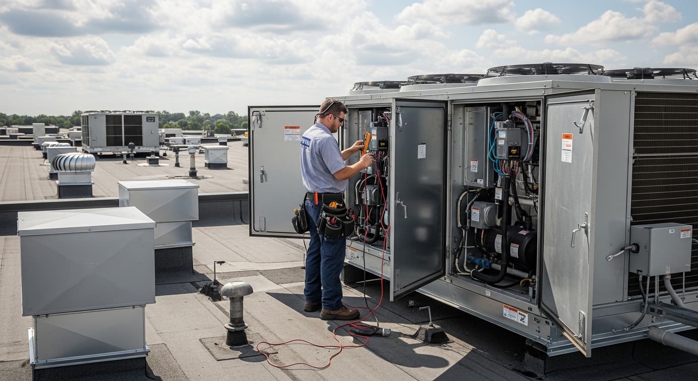 Commercial HVAC contractor at work