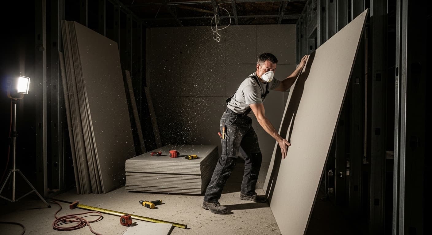 Drywall contractor at work