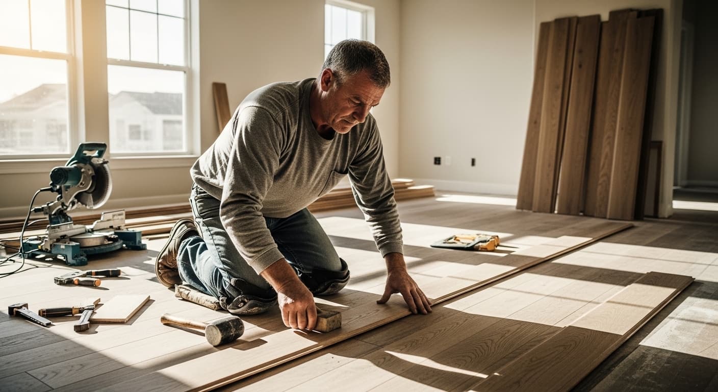 Flooring contractor at work