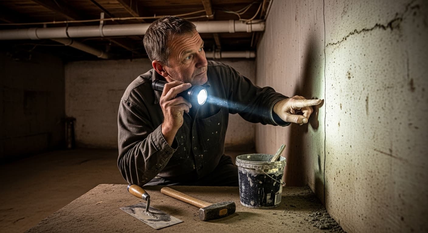 Foundation repair contractor at work