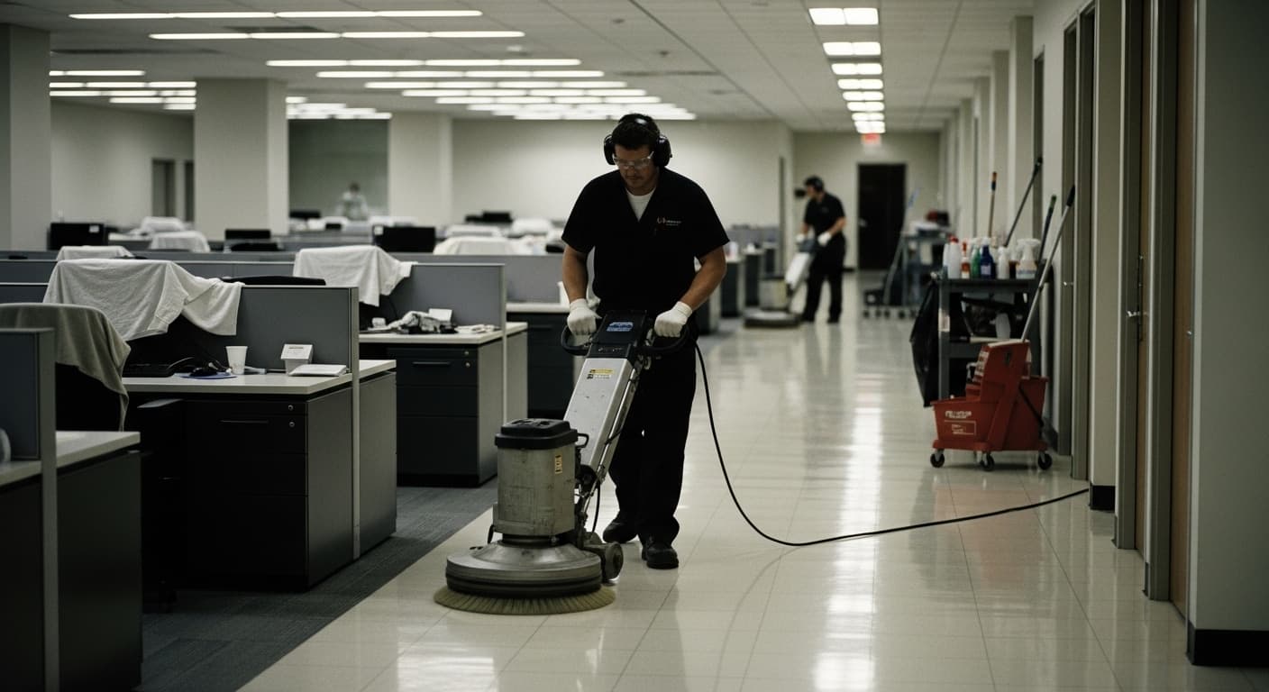 Janitorial contractor at work