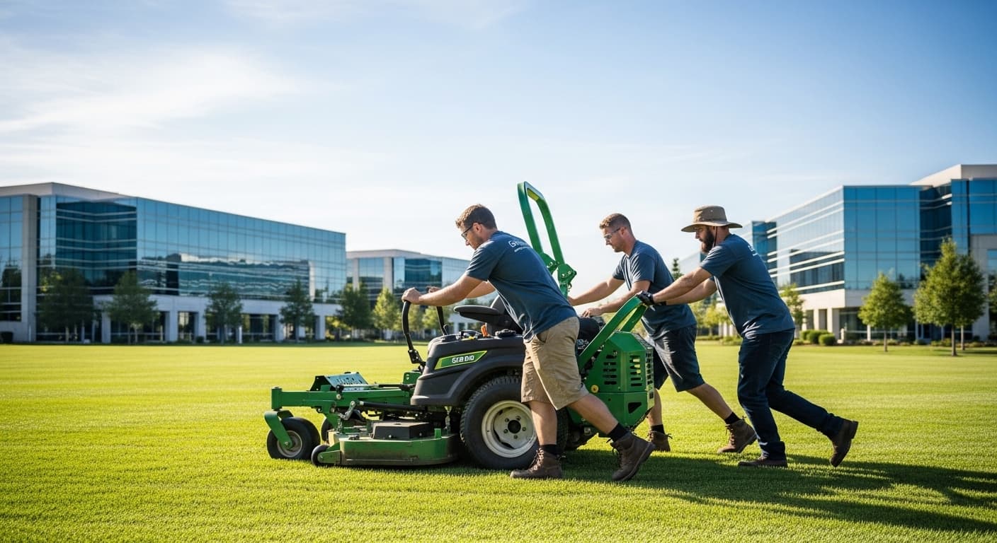 Commercial landscape contractor at work