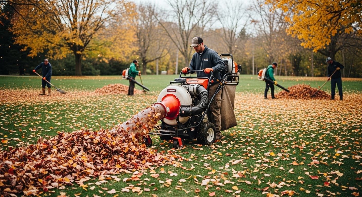 Leaf removal contractor at work