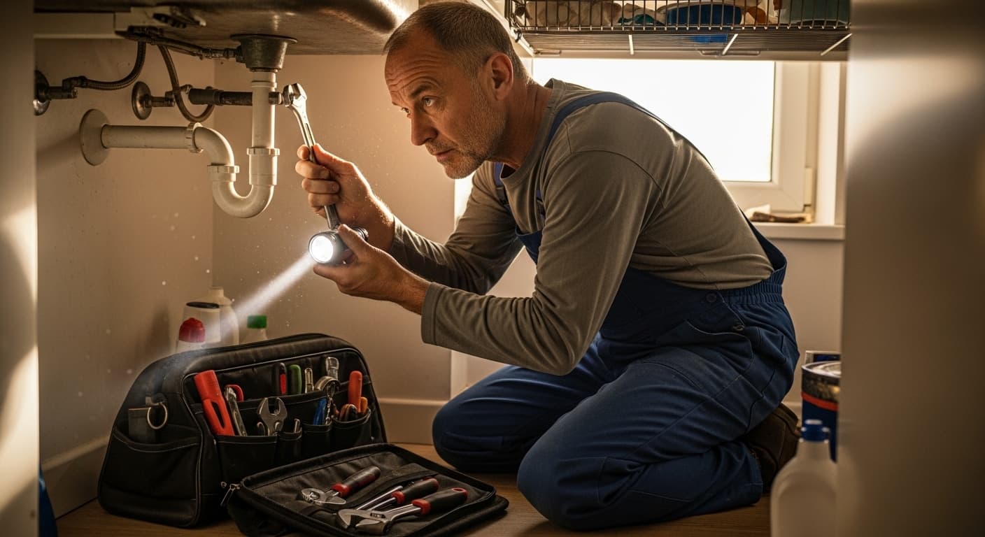 Plumbing contractor at work
