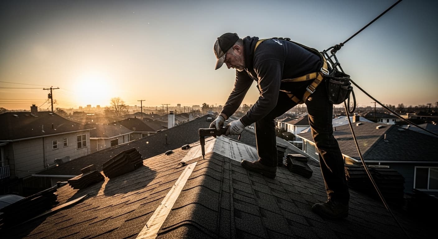 Roofing contractor at work